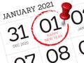 Close up of first day of the year 2021 on diary calendar