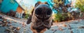 Close Up Fish Eye View of a Curious Dog Nose Surrounded by Autumn Leaves in a Cozy Backyard Setting, Featuring Bright Colors,