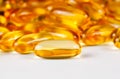 Close up of fish oil gel tablets Royalty Free Stock Photo