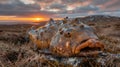 Stunning Sunset over a Dead Sculpin Fish on the Coast Royalty Free Stock Photo