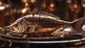 close up of a fish _a steampunk A close-up view of a steampunk redfish, with copper scales, brass fins,