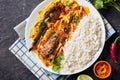 Yellow curry, Panang curry with Grilled Saba fish Royalty Free Stock Photo