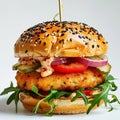 Close up of fishburger isolated on white. Royalty Free Stock Photo