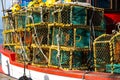 Close-up of fishing boat with fishing baskets Royalty Free Stock Photo