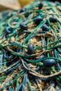 Close-up of fishing nets. Fishing profession. Industrial fishing