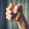 A close up of a fist with the thumb and index finger extended, AI