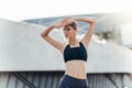 Close up of a fitness woman doing warm up exercises Royalty Free Stock Photo