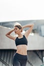 Close up of a fitness woman doing warm up exercises Royalty Free Stock Photo