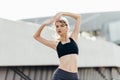 Close up of a fitness woman doing warm up exercises Royalty Free Stock Photo