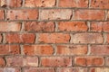 Close up of five rows of red bricks in wall