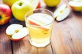 close-up of fizzing apple cider vinegar drink with apple slices