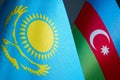 Close-up of the flag of Kazakhstan and Azerbaijan. Royalty Free Stock Photo