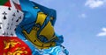 Close-up of the flag of Saint Pierre and Miquelon waving in the wind