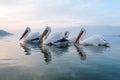 Close up of flock of dalmatian pelicans