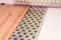 Close up of floor panels and underlay on the floor during room renovation Royalty Free Stock Photo