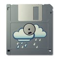 Close Up of a Floppy Disk with a Rain Cloud Graphic on Silver Background Royalty Free Stock Photo