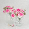 Many beautiful fresh pink roses on a table.