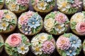 Close Up of Flower Cupcakes, Colorful and Delicious Treats for Special Occasions, Cupcakes decorated with pastel buttercream