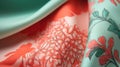 a close up of a flowered fabric with a green background Royalty Free Stock Photo