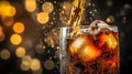 A close-up of flowing cola drink liquid against a dark background. Royalty Free Stock Photo