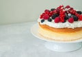 Close up of fluffy Japaniese cheesecake with wipped cream cheese Royalty Free Stock Photo