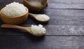 Close up fluffy Thai jasmine rice against black Royalty Free Stock Photo