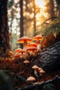 close up of Fly Agaric Amanita muscaria mushroom in the autumn forest, Generative AI Royalty Free Stock Photo