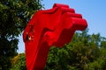 Close-up of flying five-star red flag sculpture Royalty Free Stock Photo