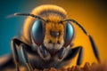 Close up of a Flying Honey Bee Illustration, Macro of a Bee Insect, Generative AI Royalty Free Stock Photo