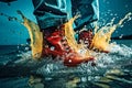 close-up of flying splashes from under shoes