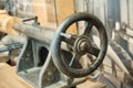 A close-up of the flywheel of an industrial steam engine Royalty Free Stock Photo