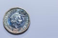 Close up focus photos of new United kingdom Pound coin isolated on a white background