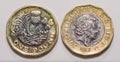 Close up focus photos of new United kingdom Pound coin isolated on a white background