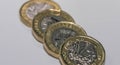 Close up focus photos of new United kingdom Pound coin isolated on a white background