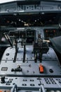 Close up focused view of cockpit electronics and control devices Royalty Free Stock Photo