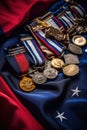 close-up of folded american flag and military medals Royalty Free Stock Photo