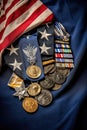 close-up of folded american flag and military medals Royalty Free Stock Photo