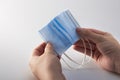 Close-up of a folded medical disposable surgical mask