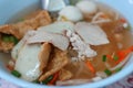 Close-up food, pork noodles, vegetable broth, delicious appetizer, Asian food