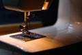 Close-up foot of electric household sewing machine Royalty Free Stock Photo
