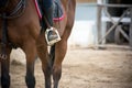 close up of a foot inside the stirrups Royalty Free Stock Photo