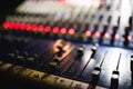 Close up footage of audio mixer. Sound control panel at concert Royalty Free Stock Photo