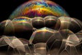 Close-up footage of a soap multiple bubbles with colorful surfac
