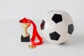 Close up of football ball, golden cup and medal Royalty Free Stock Photo