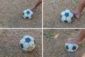 Football player tread on the ball