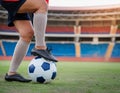 Close Up Football or Soccer Player Foot Playing With the Ball in Stadium Royalty Free Stock Photo