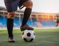 Close Up Football or Soccer Player Foot Playing With the Ball in Stadium Royalty Free Stock Photo