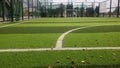 A close-up of a football training ground. This is a miniature football training ground