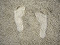 Close-up footprint in the sand beach background. Royalty Free Stock Photo