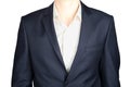 Close-up of a formal dark gray blazer, strict dress, isolated on white. Royalty Free Stock Photo